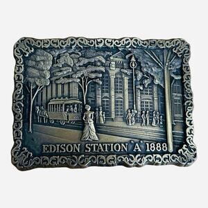 Vintage Brass Belt Buckle Edison Station A Scenic Image